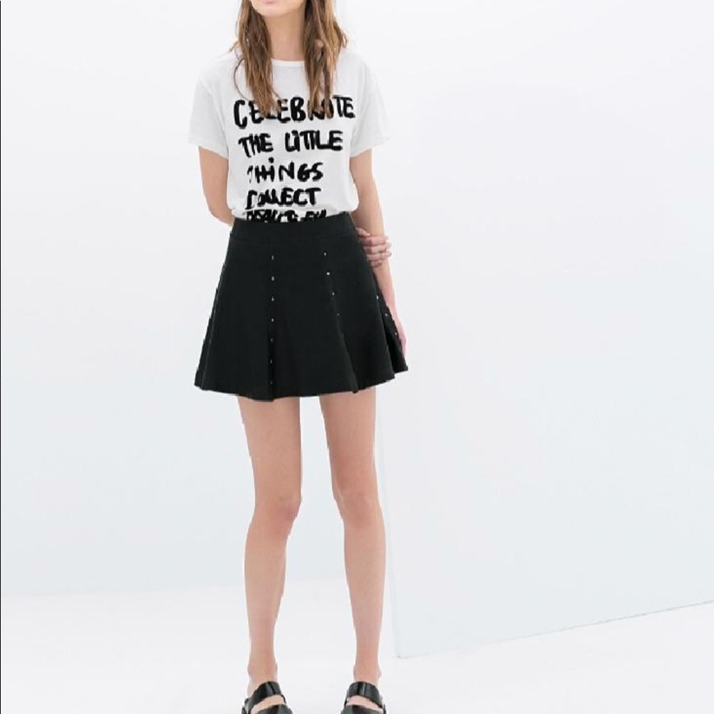 Zara Faux Leather Flounce Studded Skirt